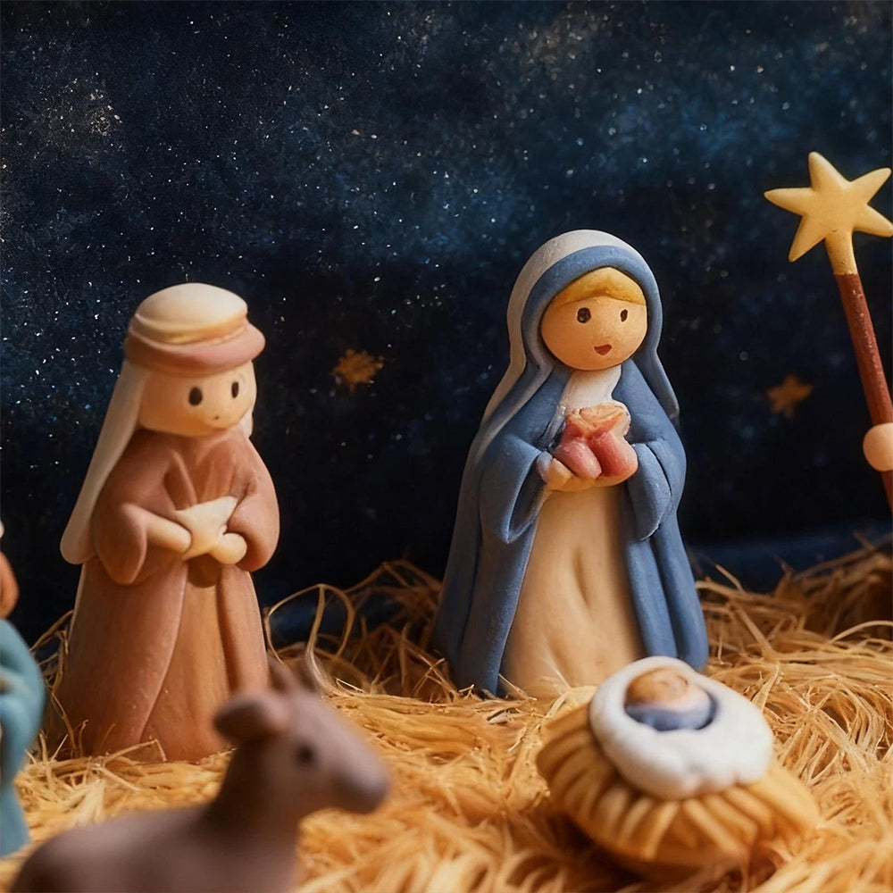 Mini Christmas Nativity Set in Tin Box – Portable 3D Pocket Nativity Scene with Resin Figurines