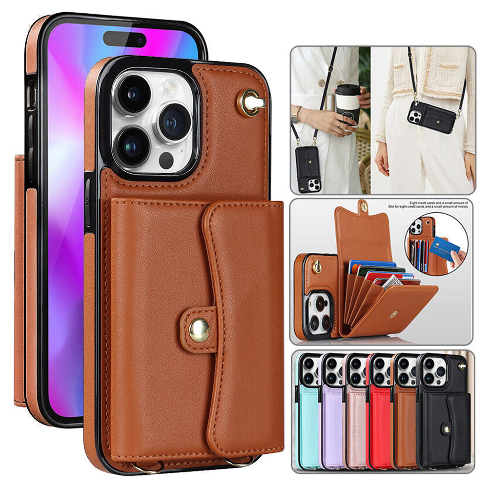 For iPhone 14 Pro Max Plus Case Leather Wallet Cover Card holders Coins Storage