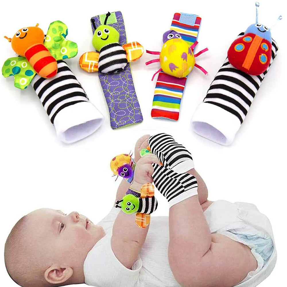 4pcs/Set Baby Rattles Set Wrists Rattles Early Educational Socks Rattles Setv