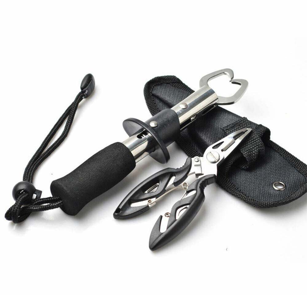 Fish Plier Fishing Remover Tool +Scissors Set Grip Trigger Lip Grabber
