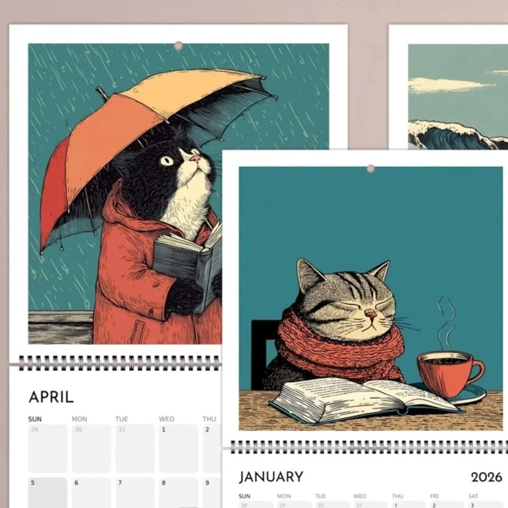 Cats Chillin' with Books 2026 Wall Calendar – 12-Month Cat-Themed Planner with Cozy Reading Illustrations