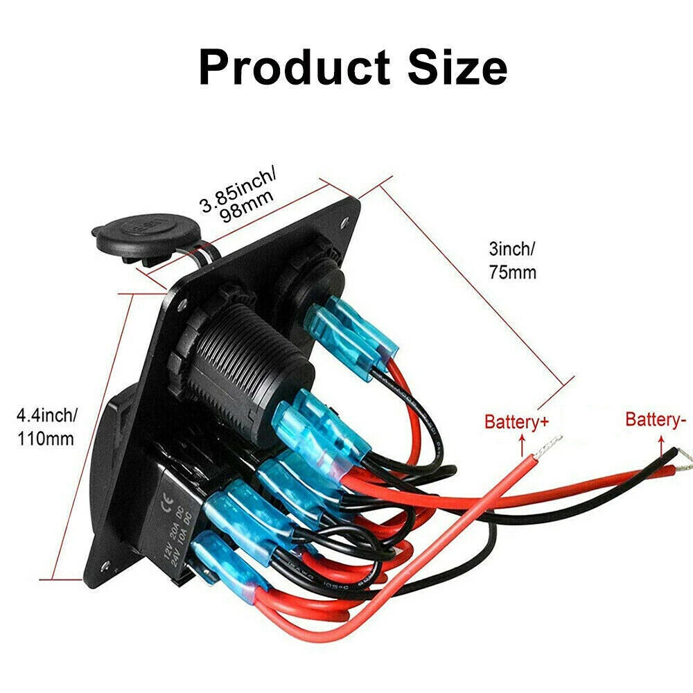 3 Gang 12V/24V LED Light Switch Control Panel USB Charger Car Boat RV Waterproof