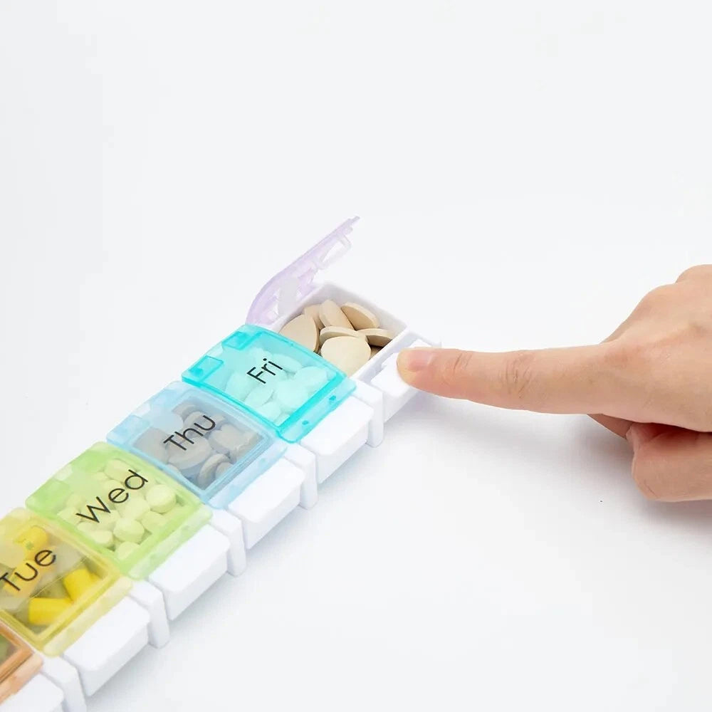 7-Day Pill Organizer with Push-Button Lids - One-Handed Medicine Sorter Box