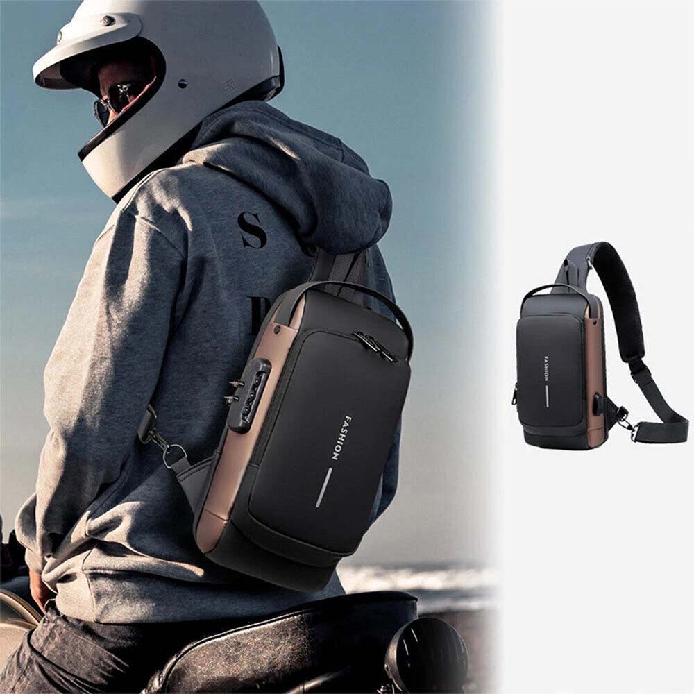 Men's Anti-Theft Crossbody Chest Bag - USB Charging Port & Lockable Sling Bag