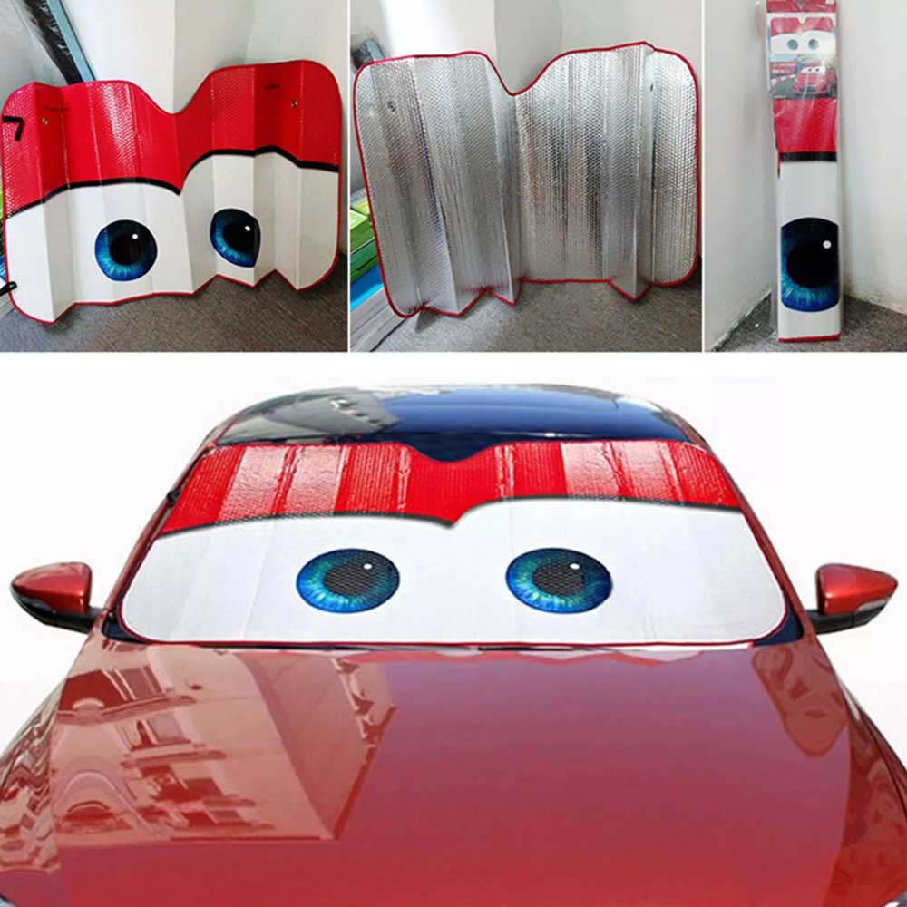 Cartoon Eye Car Windshield Sun Shade – Grey Face Design, 130x70cm UV Protection for SUV & Sedan