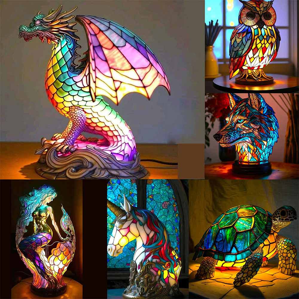 Colorful Dinosaur/Owl/Turtle/Mermaid/Unicorn/Wolf Animal Table Lamp Night Light