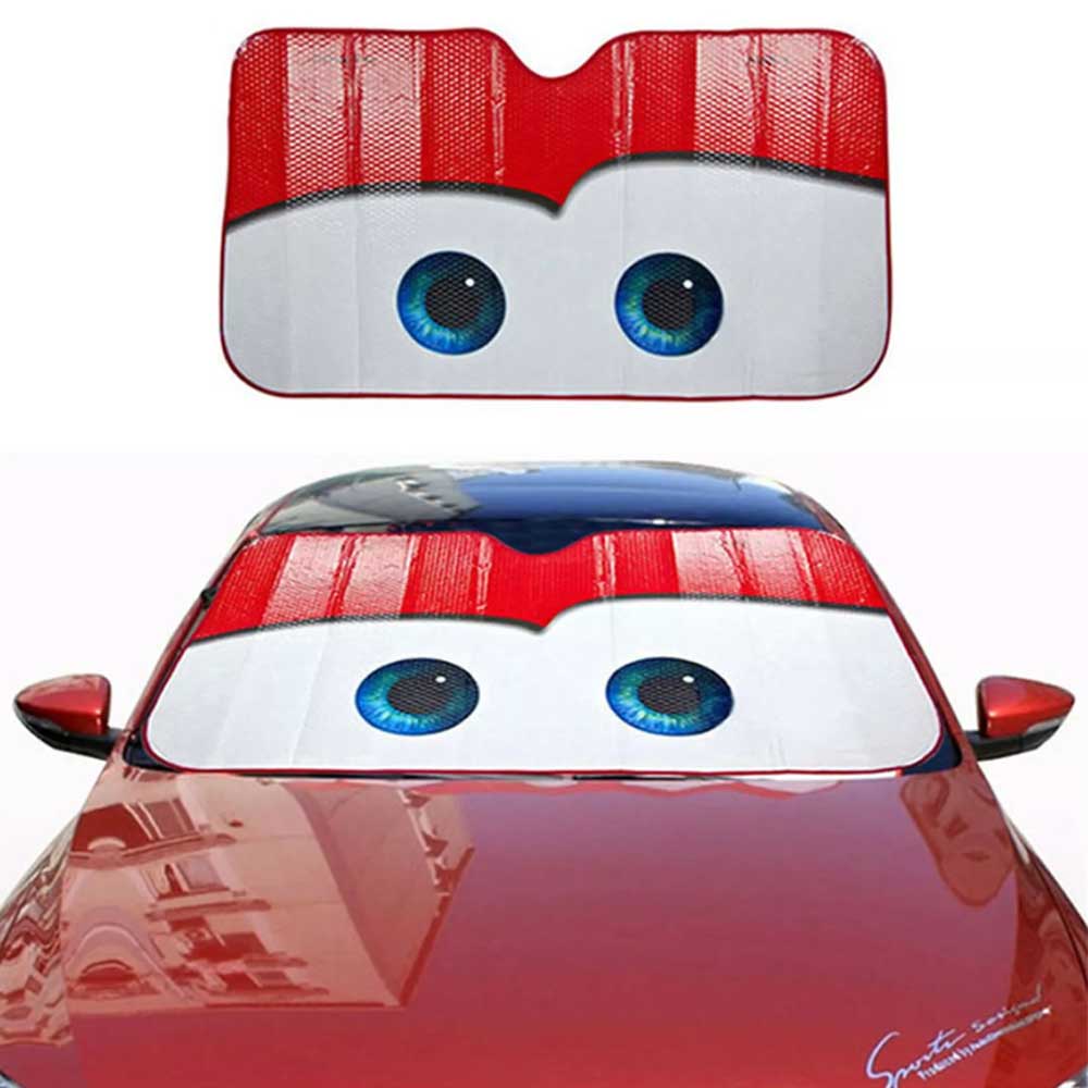 Cartoon Eye Car Windshield Sun Shade – Grey Face Design, 130x70cm UV Protection for SUV & Sedan