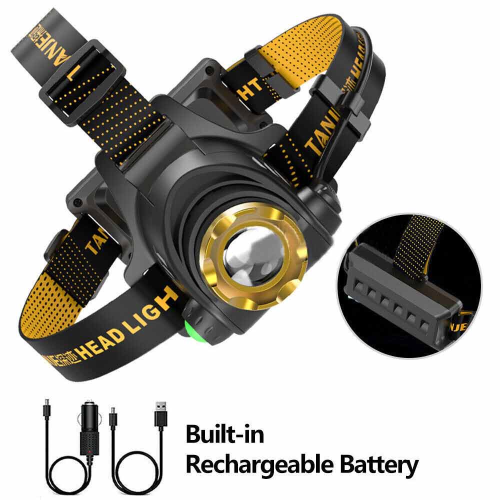 LED Headlamp USB Rechargeable Headlight Super Bright Head Torch Lamp Flashlight
