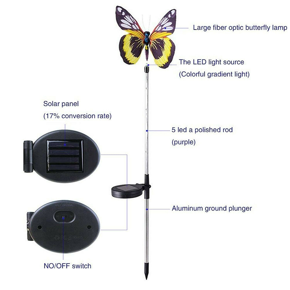 3PCS Solar Powered LED Light Butterfly Outdoor Garden Lawn Stake Lamp Waterproof