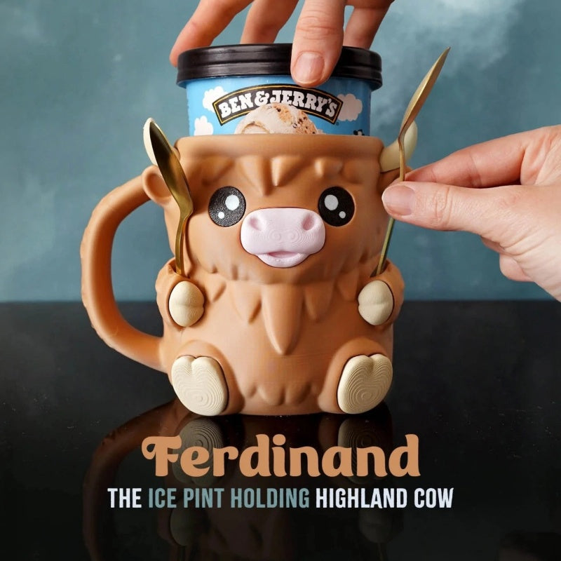 Ferdinand Ice Cream Pint Holder the Highland Cow with Spoon Slots | Eco-Friendly