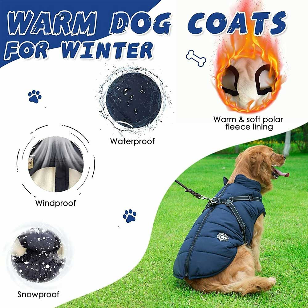 Winter Pet Dog Coat Pet Dog Jacket w/ Harness Waterproof Breathable Small Large