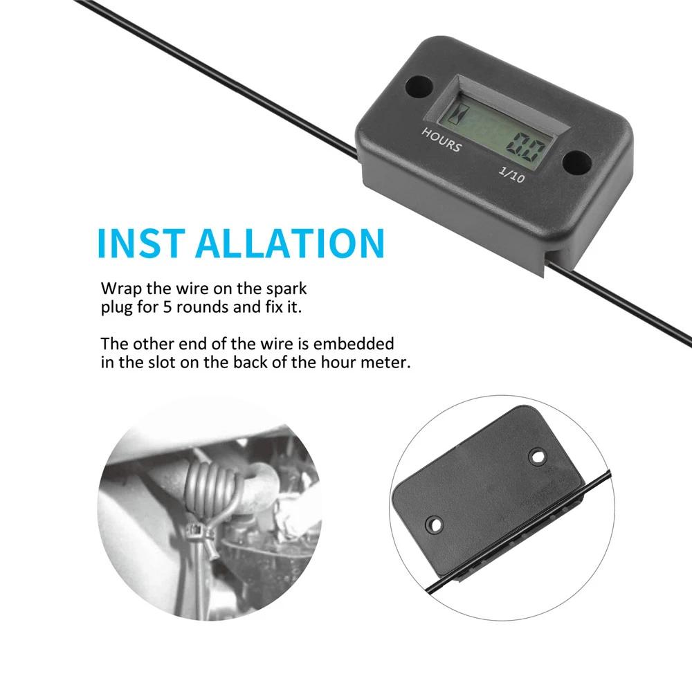 Inductive Waterproof Hour Meter Marine ATV Motorcycle Dirt Bike Sk Engine BLACK