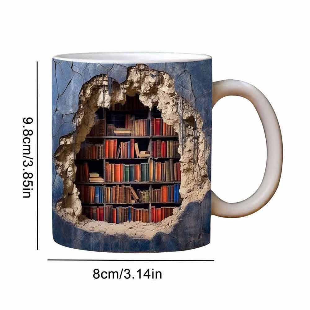 Book Lover Ceramic Mug 3D Bookshelf Mug-Library Book Shelf Mugs Xmas Gift