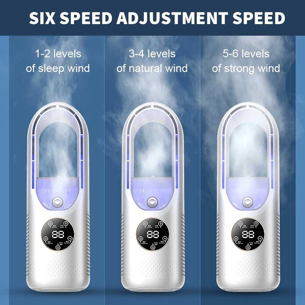 Portable Air 6 Speed Silent Timer Air Conditioner Cooler Leafless Electric Fan