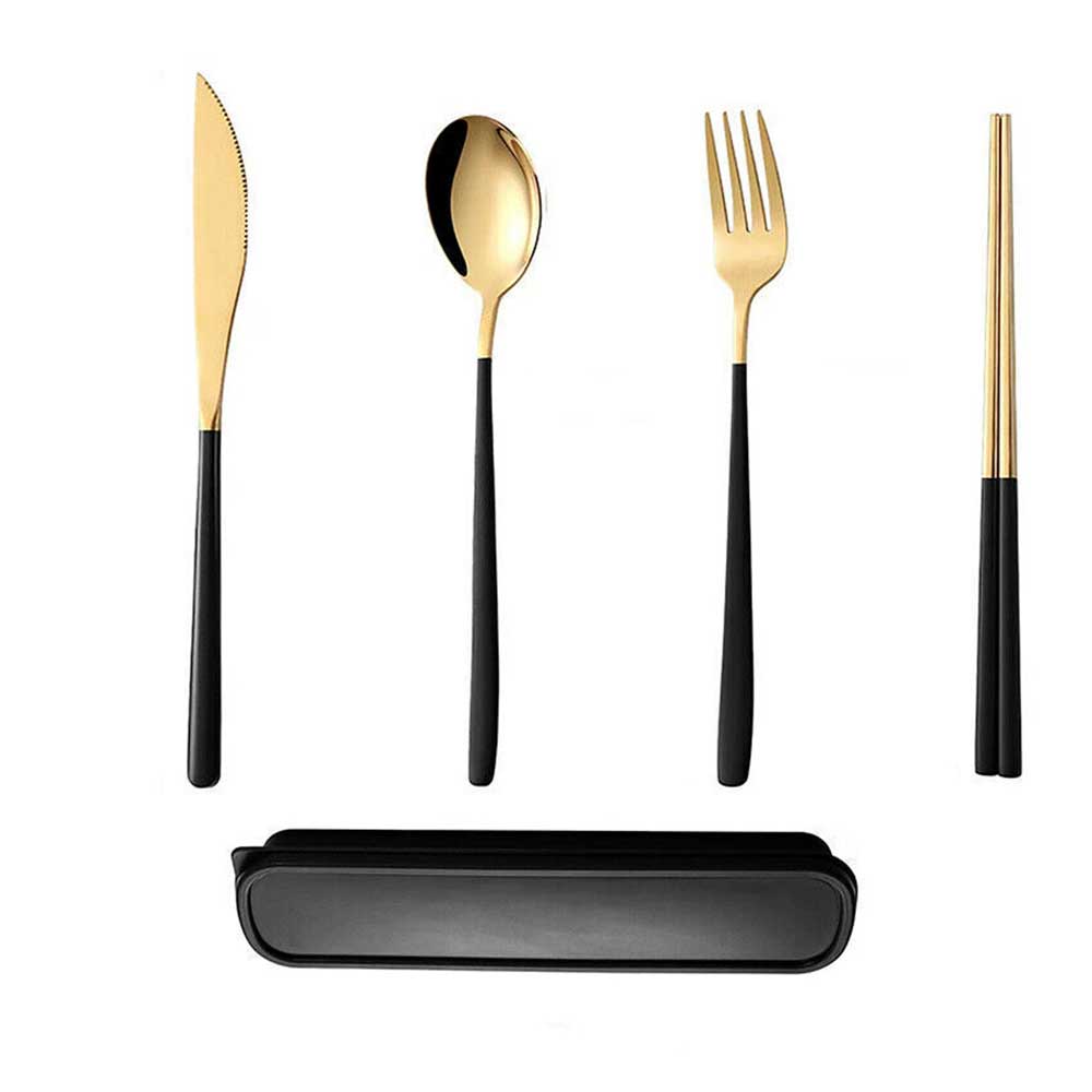 Cutlery Set Stainless Steel Spoon Fork Knife Chopsticks Travel Box Bag