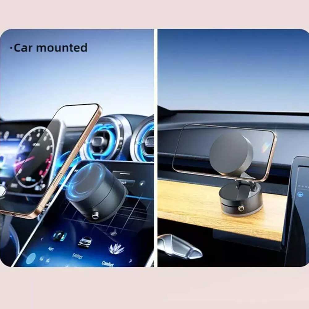 Magnetic Car Phone Holder - Vacuum Suction Cup, 360° Rotation, Strong Hold for Dashboard/Windshield