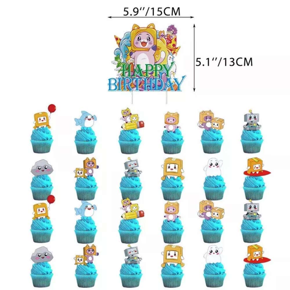LankyBox Cartoon Kids Birthday Party Decor Balloons Banner Cake Toppers Set