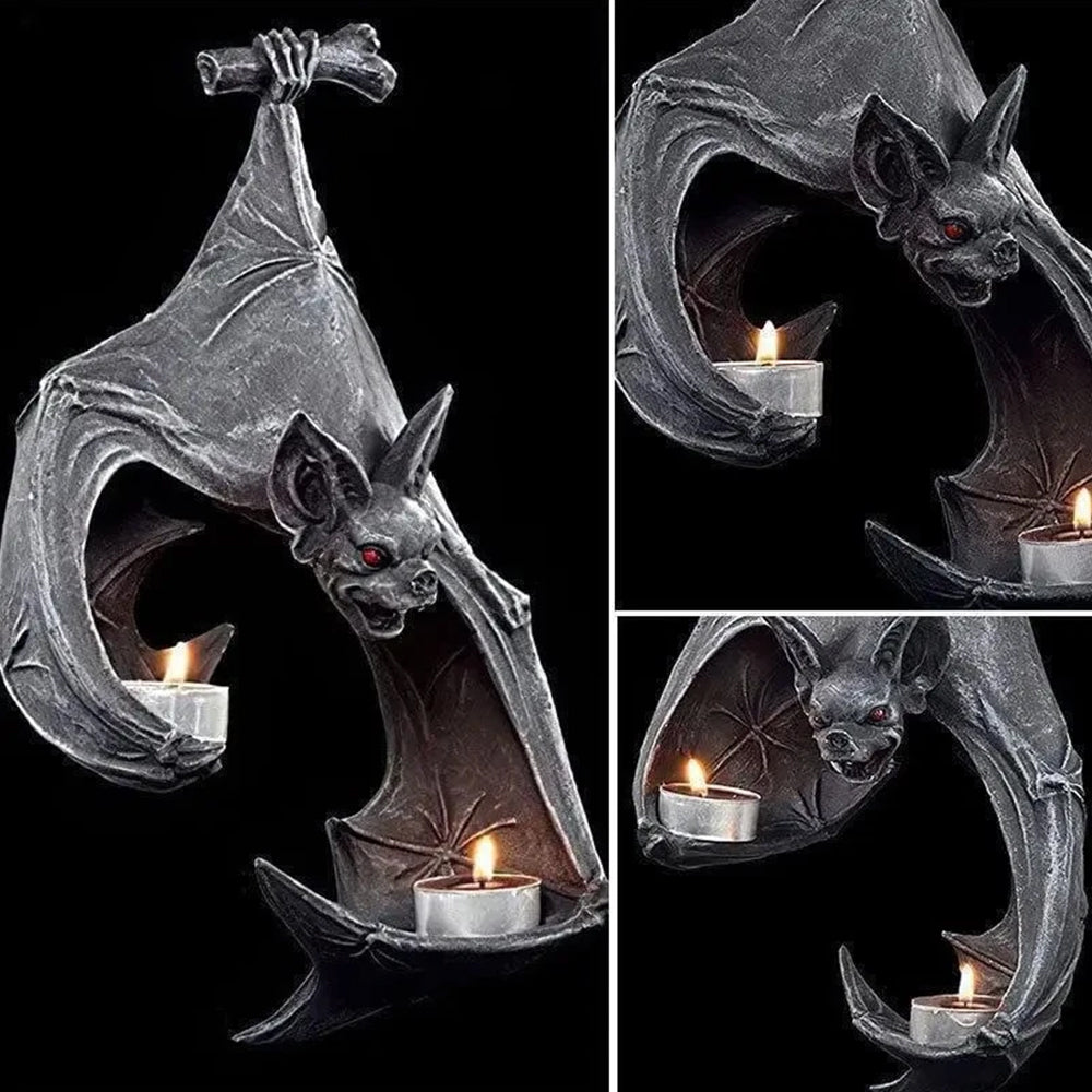 Bat Wall Tealight Holder Halloween Candlestick Bat Statue Garden Hanging