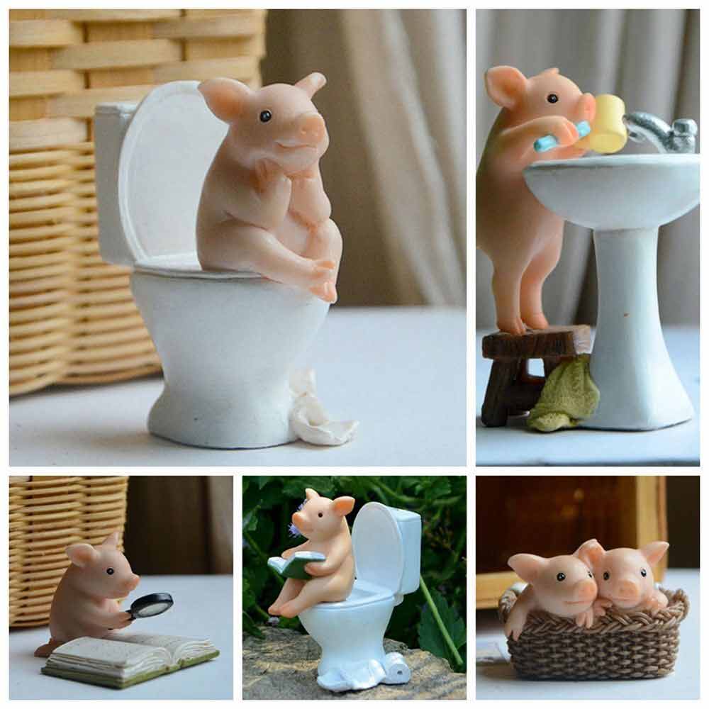Cute Pig Statue Mini Landscape Figurine Desktop Decoration Miniature Resin Craft