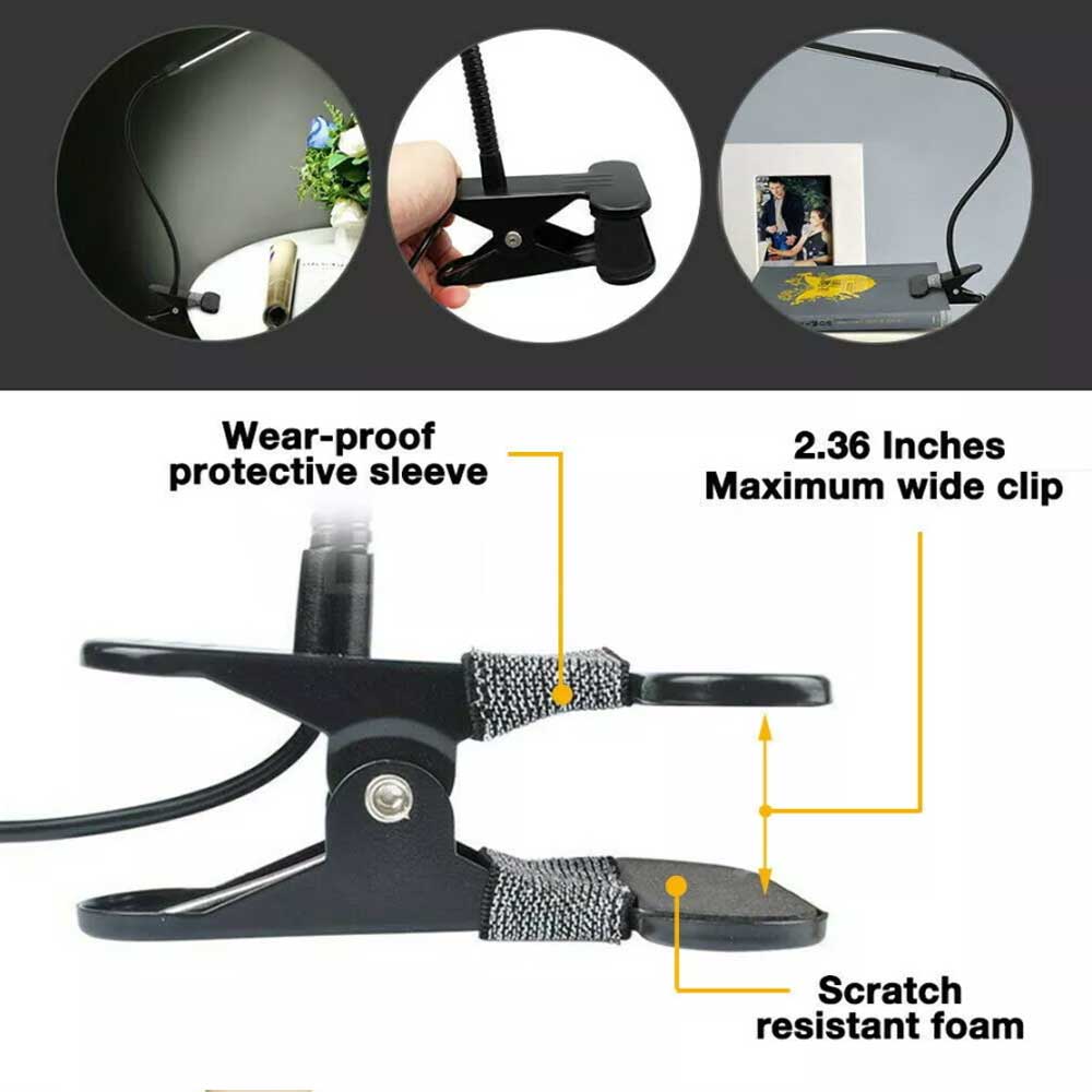 Modern Clip On LED Desk Lamp Eye Care USB Power Dimmable Light Adjustable Clamp