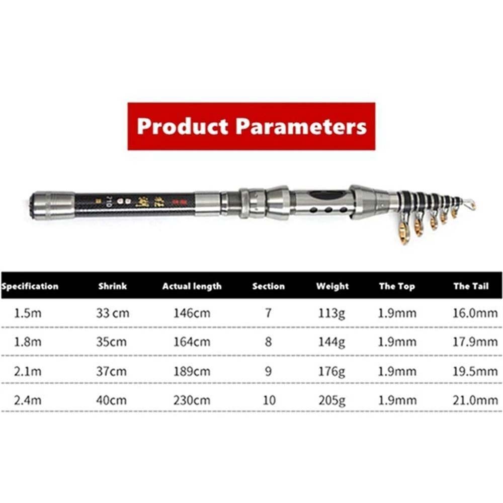 Carbon Fiber Telescopic Fishing Rod Portable Travel Spinning Pole Sea-Freshwater