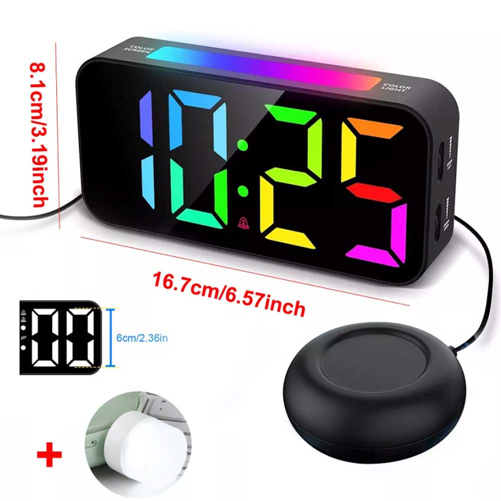 Digital Alarm Clock for Heavy Sleeper Bedroom LED Display Night Light w/ Shaker