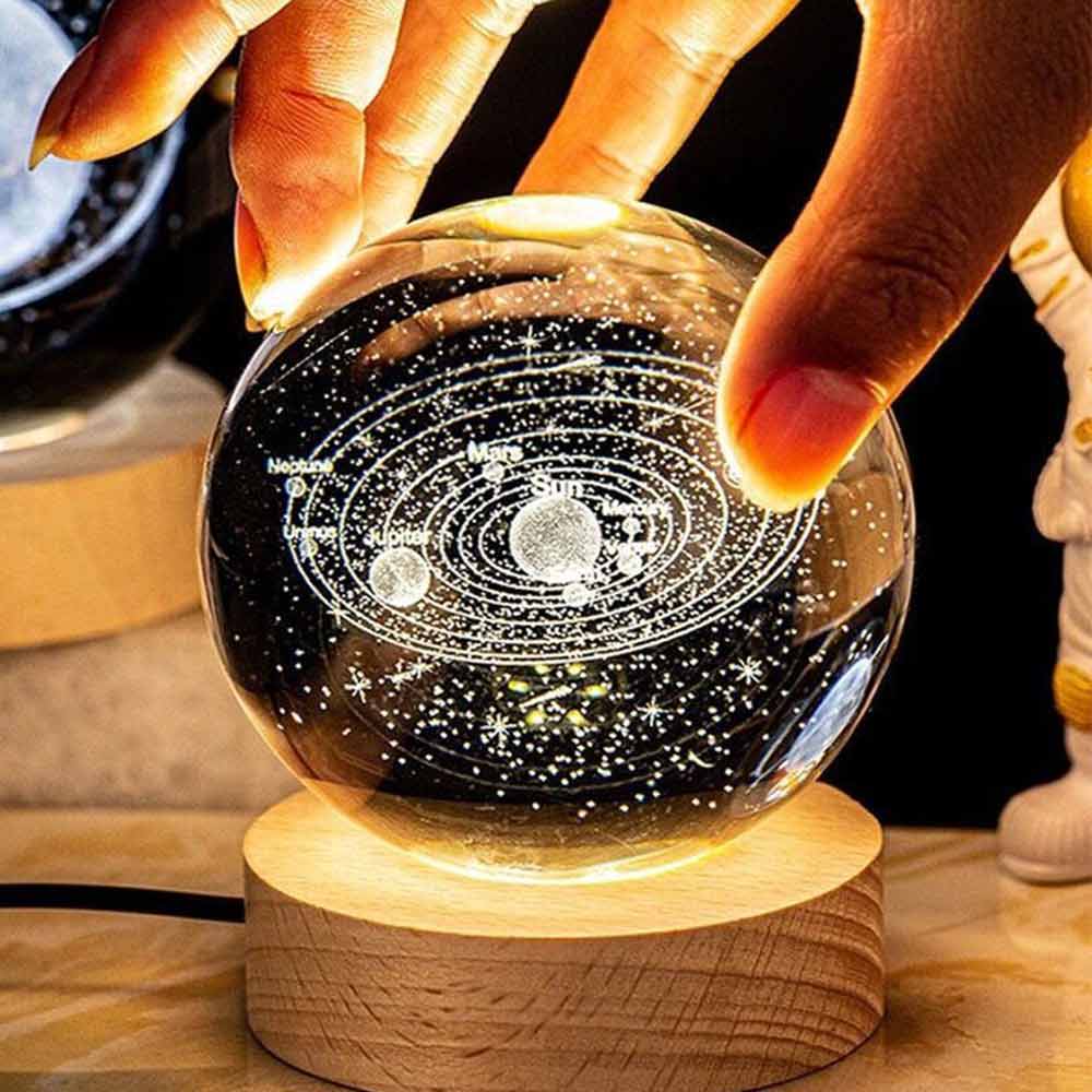 3D Moon Night Light Planet Globe Galaxy LED Crystal Ball Table Lamp Bedside USB