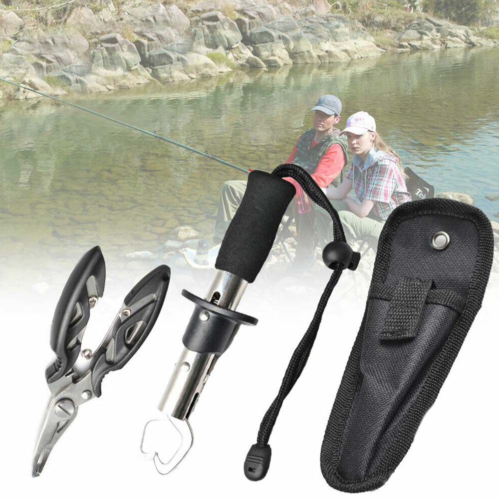 Fish Plier Fishing Remover Tool +Scissors Set Grip Trigger Lip Grabber