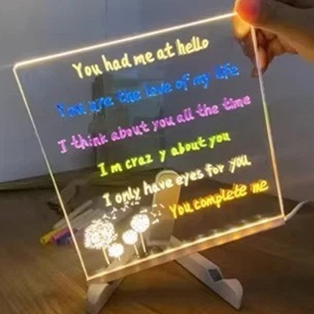 Light Up Message Board - 30x20cm Acrylic Rewritable Drawing Lamp with 7 Pens