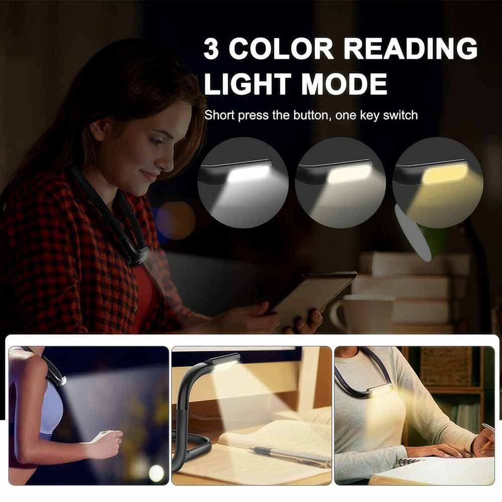LED Neck Reading Light Flexible USB Rechargeable Book Bed Night Lamp Hands Free