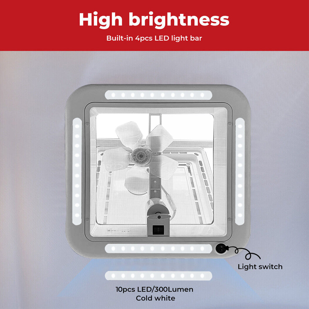 CARAVAN SHOWER HATCH 320MM 12VOLT WITH FAN AND LED LIGHTS