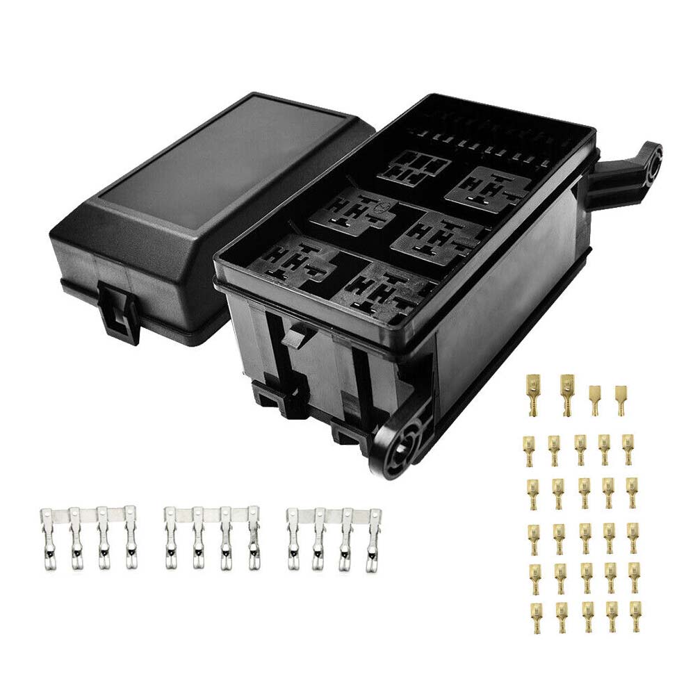 6 Way 12-Slot Relay Box 6 Relay 6 ATC/ATO Standard Fuses Holder Block Universal