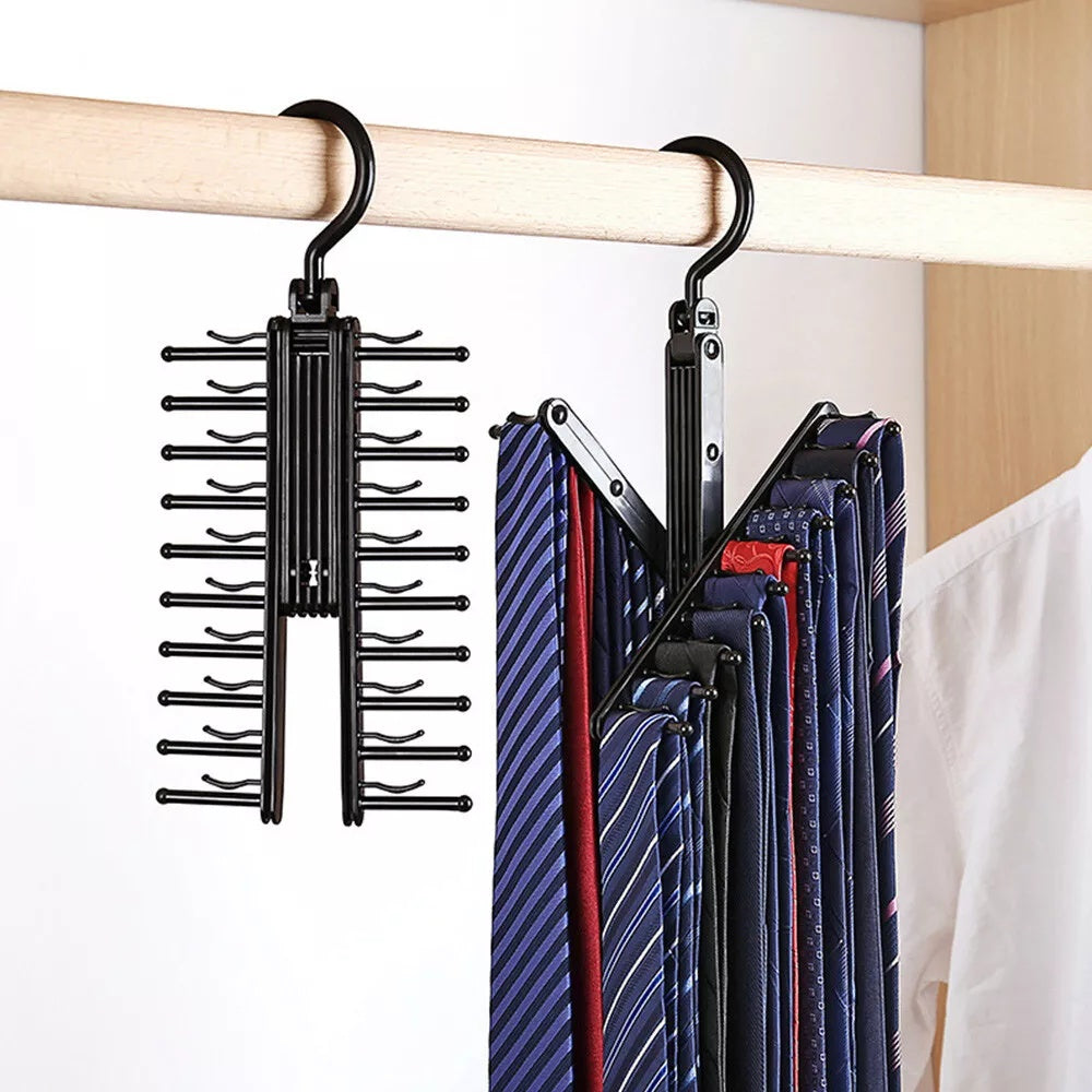 Adjustable 360 Rotating Scarf 20 Tie Rack Belt Home Hanger Holder Compact NEW