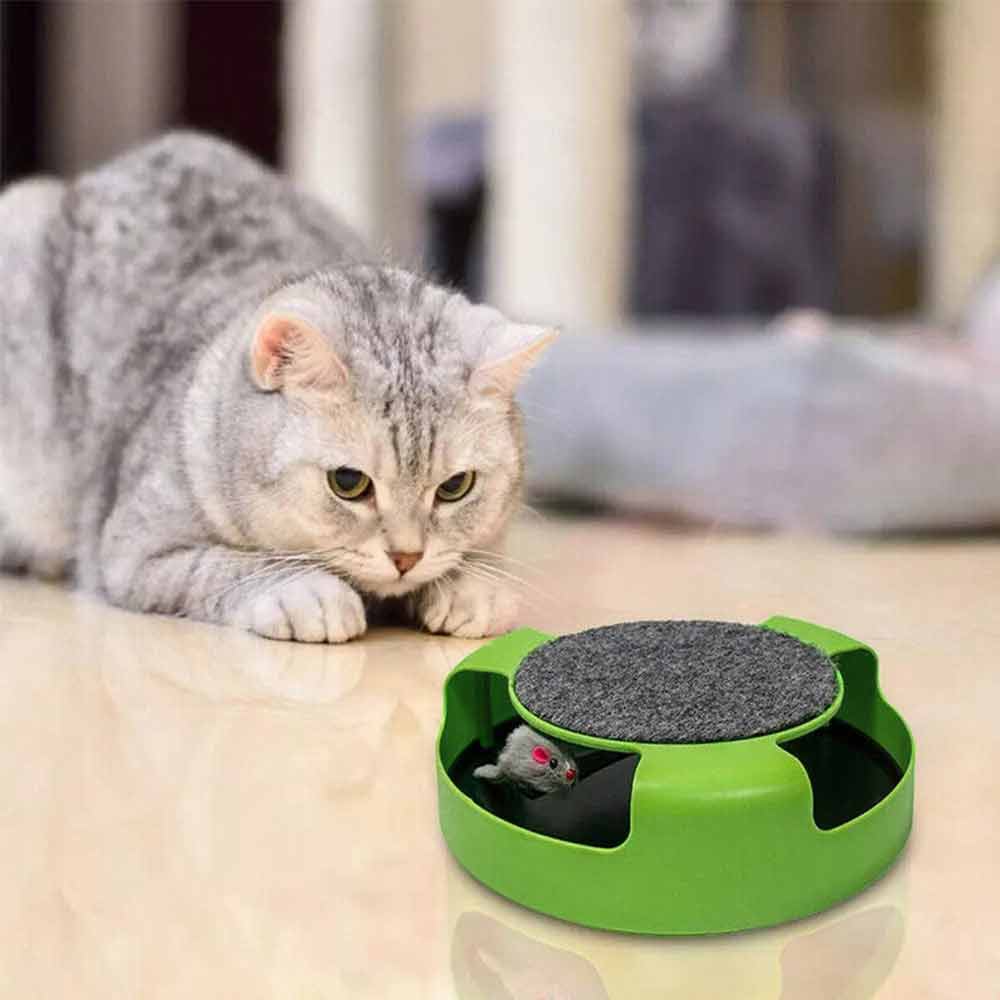 Cats Mouse Moving Catch Toy Interactive Cat Toys Indoor Cat Training Scratching Pad Round