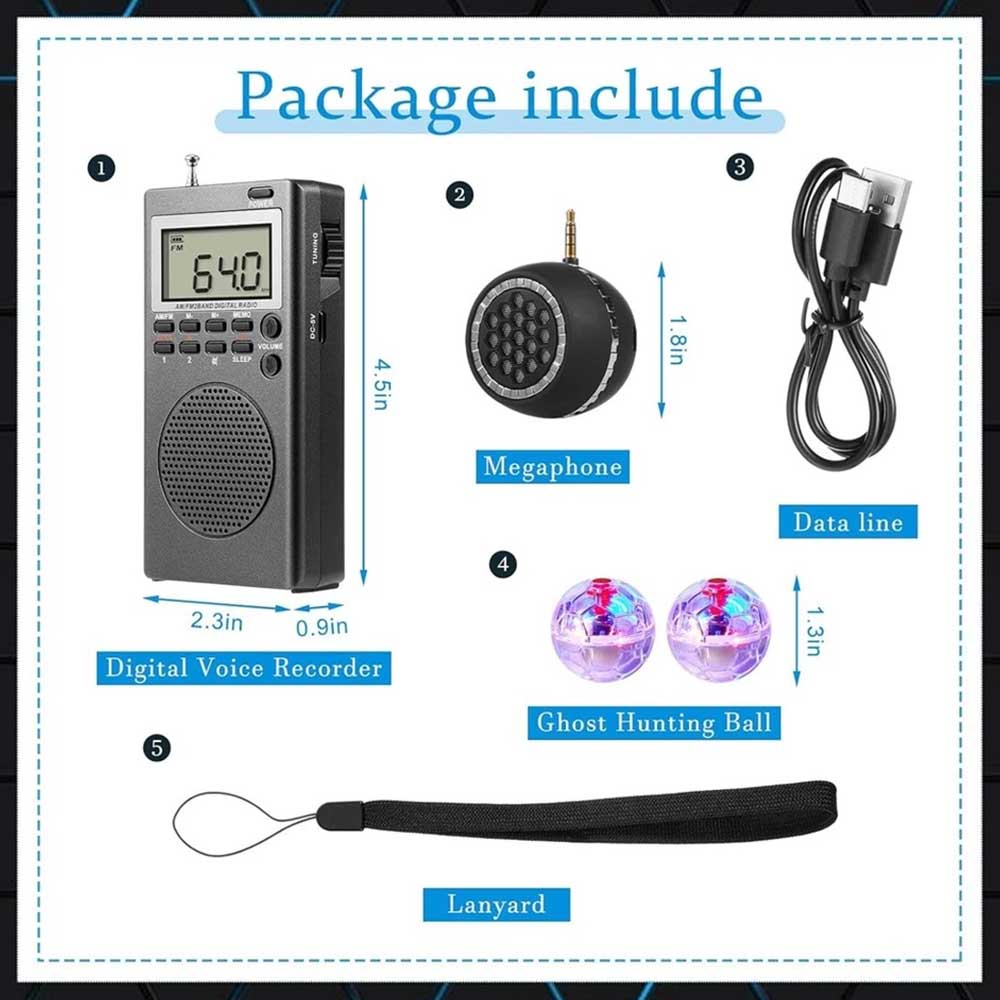 Paranormal7152 Spirit Box Equipment Kit | 4pcs Ghost Hunting Set with Spirit Box, Speaker & 2 LED Cat Balls