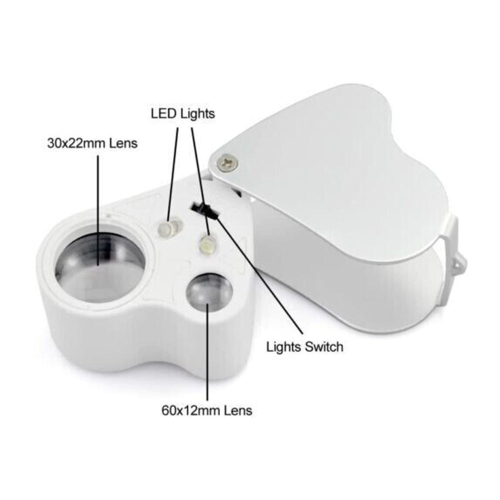 LED Double Multiple 30X 60X Jewelers Eye Loupe Lens Magnifier Magnifying Glass