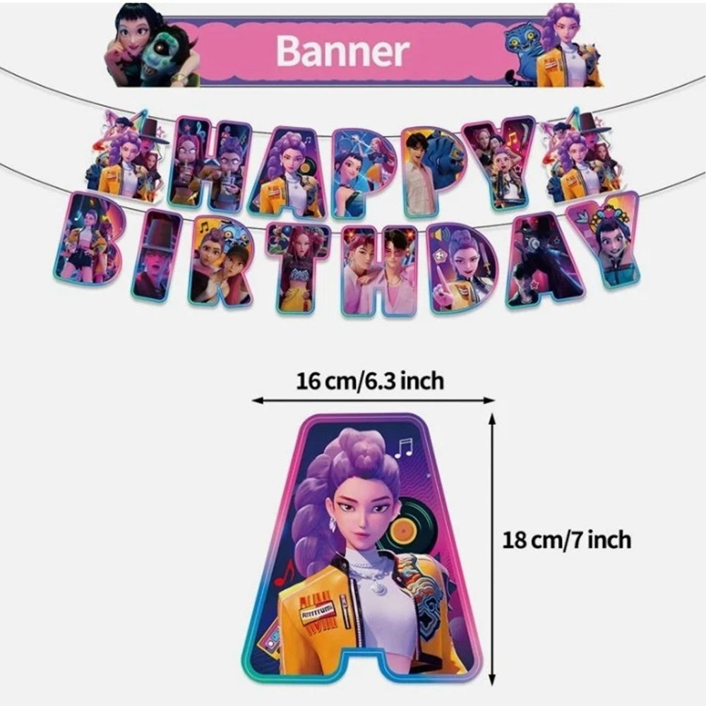 KPop Demon Hunters Themed Birthday Party Decorations Set -Banner, Balloons & Cake Toppers