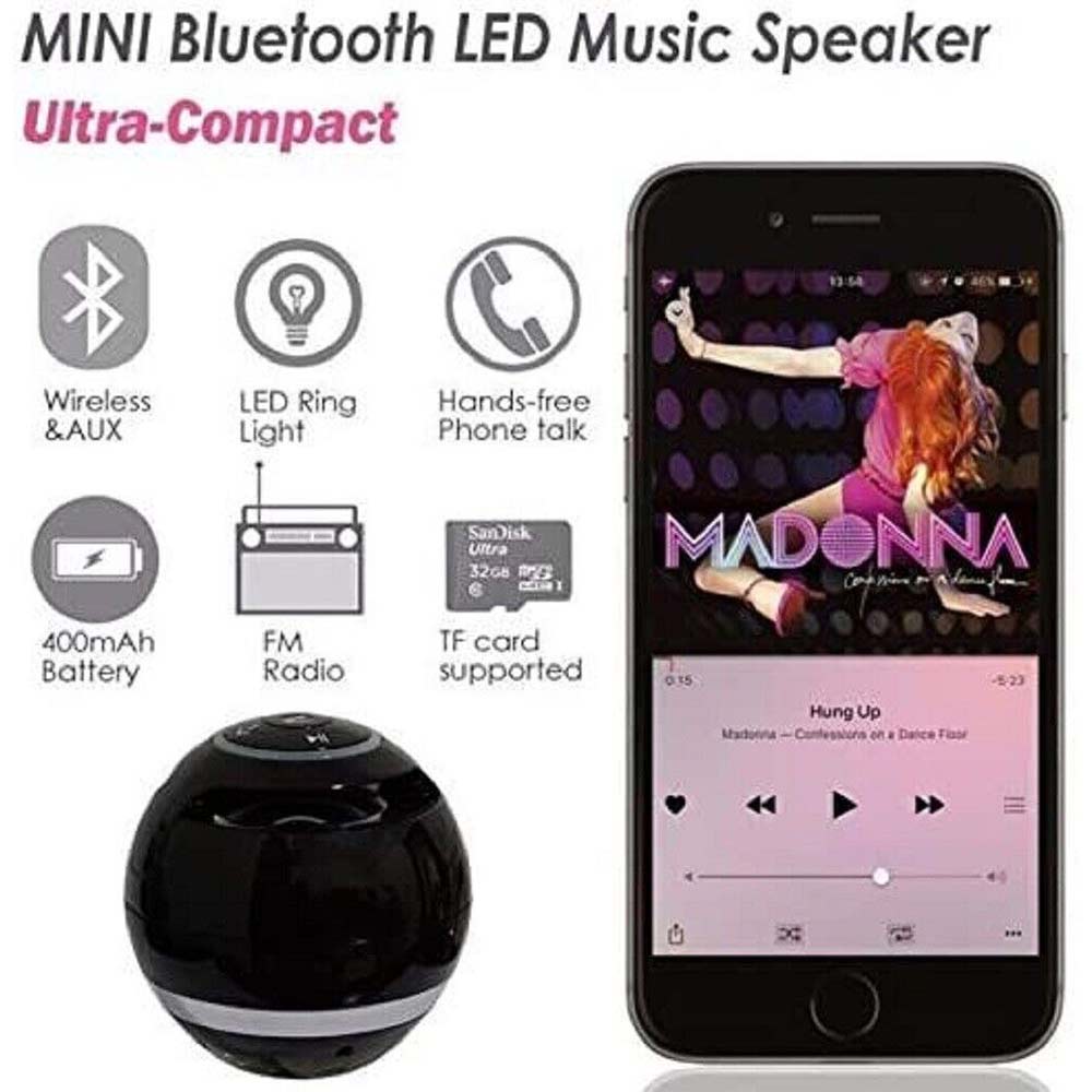Mini Speaker A-18 Wireless Portable Bluetooth Speaker Ball LED Light Outdoor USB