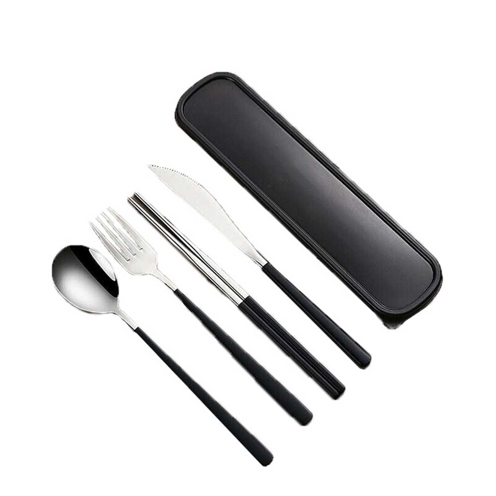 Cutlery Set Stainless Steel Spoon Fork Knife Chopsticks Travel Box Bag