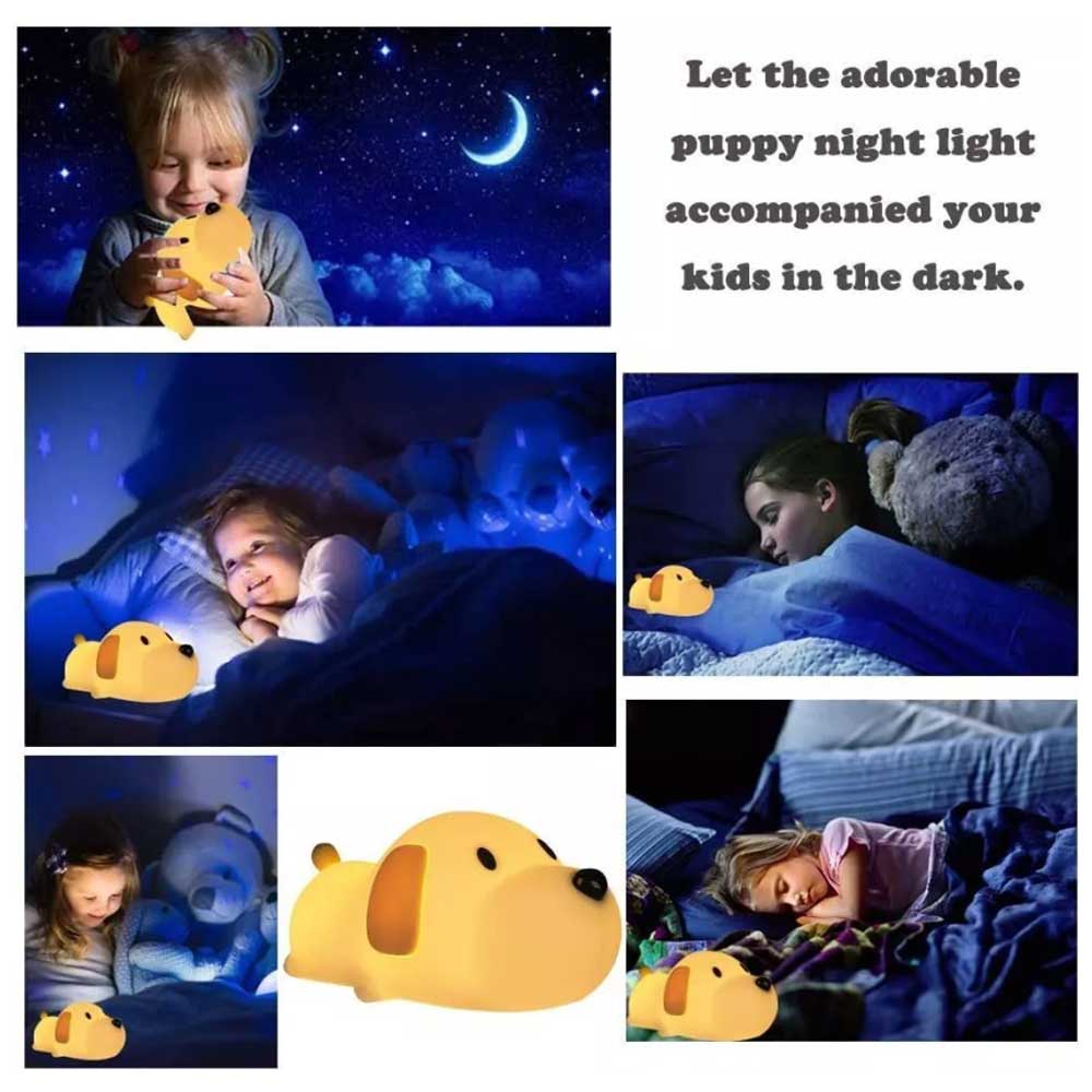 LED Silicone Night Light Rechargeable Cute Puppy Dog Touch Lamp Kids Bedroom Gift