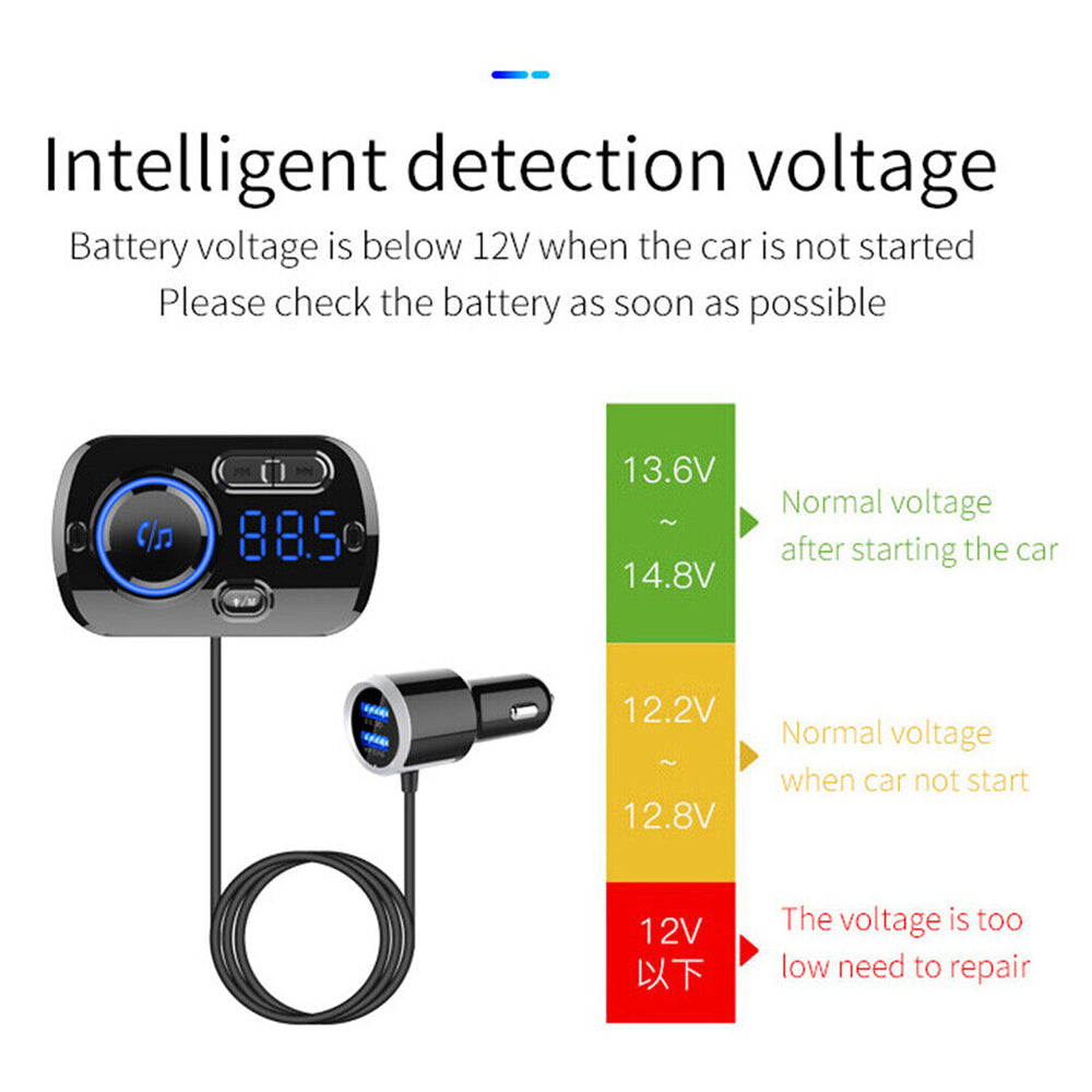 Handsfree Wireless Bluetooth 5.0 FM Transmitter Car Radio MP3 Player USB Charger
