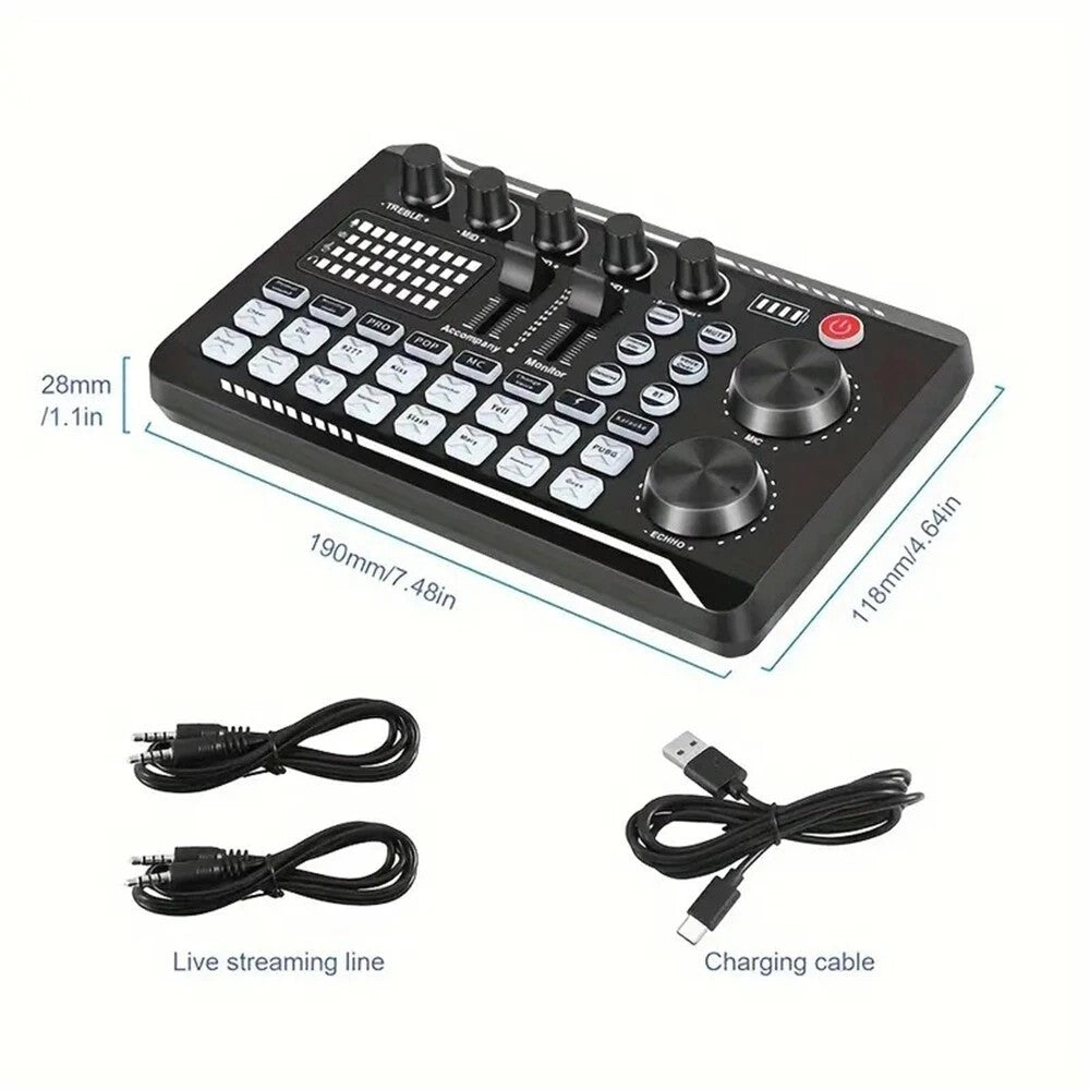 Live Sound Card and Audio Interface with DJ Mixer Effects and Voice Changer F988