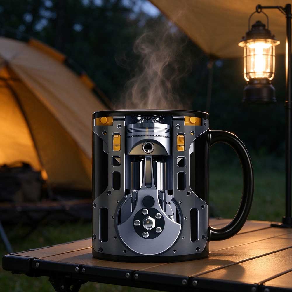 Ceramic Mechanic Mug 350ml – 3D Engine Piston Coffee Cup for Car Lovers