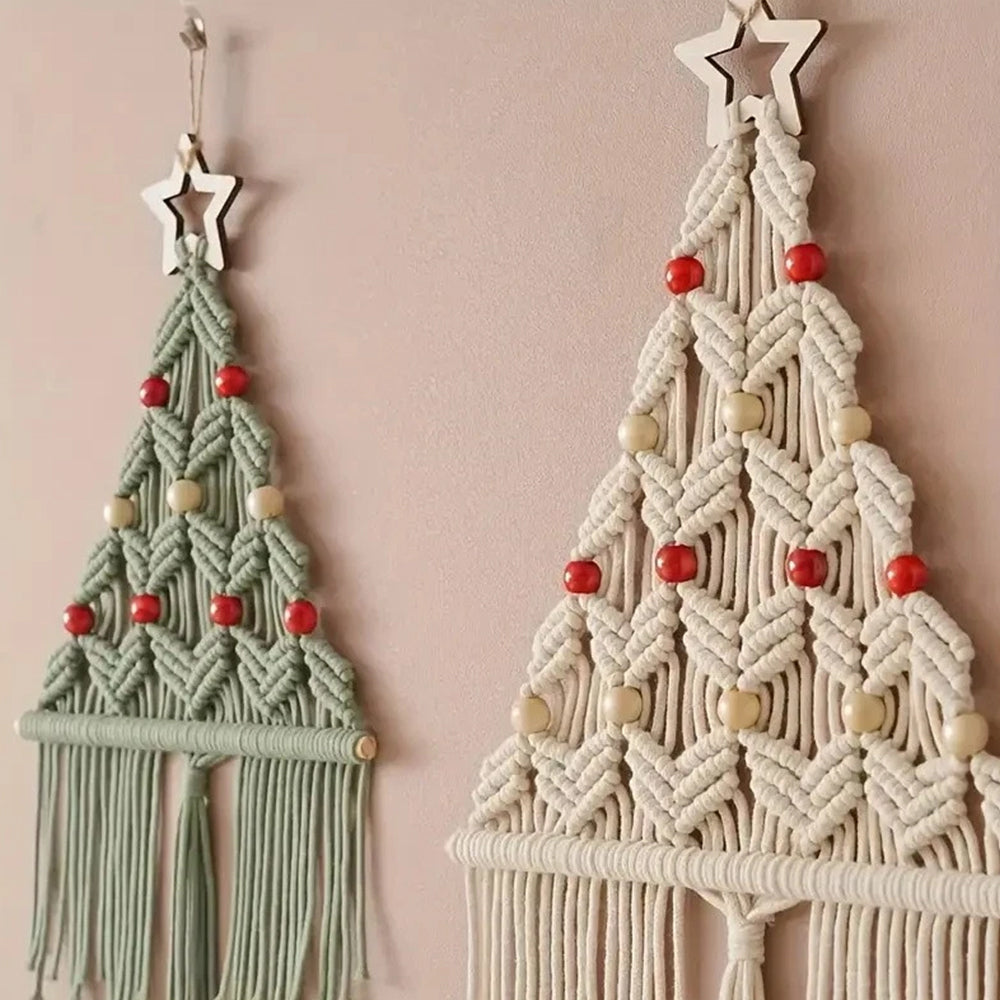 2-Pack Knitted Christmas Tree DIY Kit – Macrame Wall Hanging Decor for Festive Home Crafting