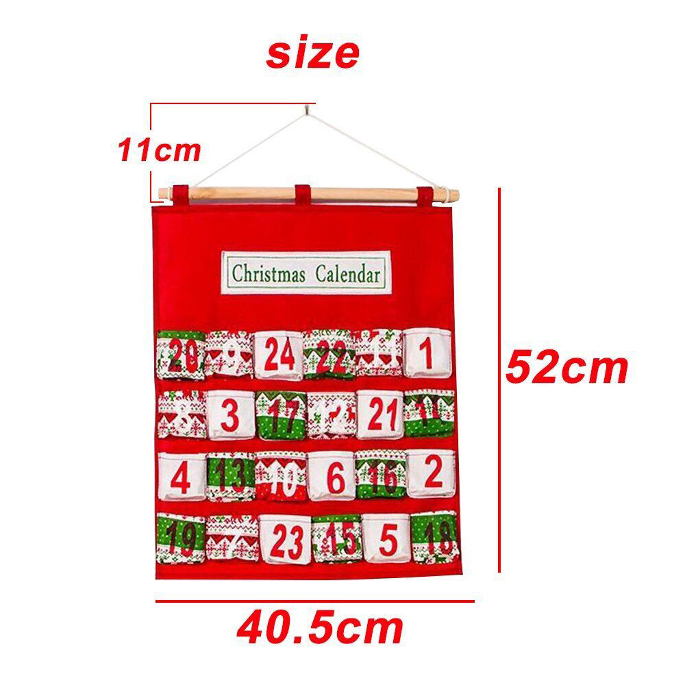 Christmas Advent Calendar 24days Bag Felt Hanging Countdown Pocket Xmas Tree