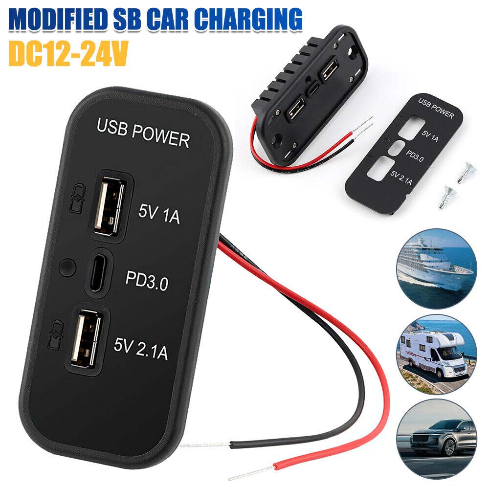 12V-24V Car Charger DUAL USB+PD Adapter Power Socket Charging 3 Ports Panel 36W