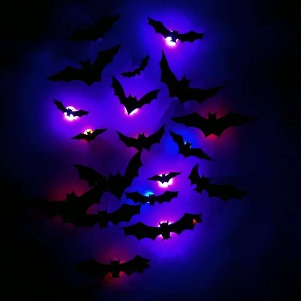 12/24PCS Halloween 3D Bat LED Night Light Wall Stickers – Glow in Dark Decor
