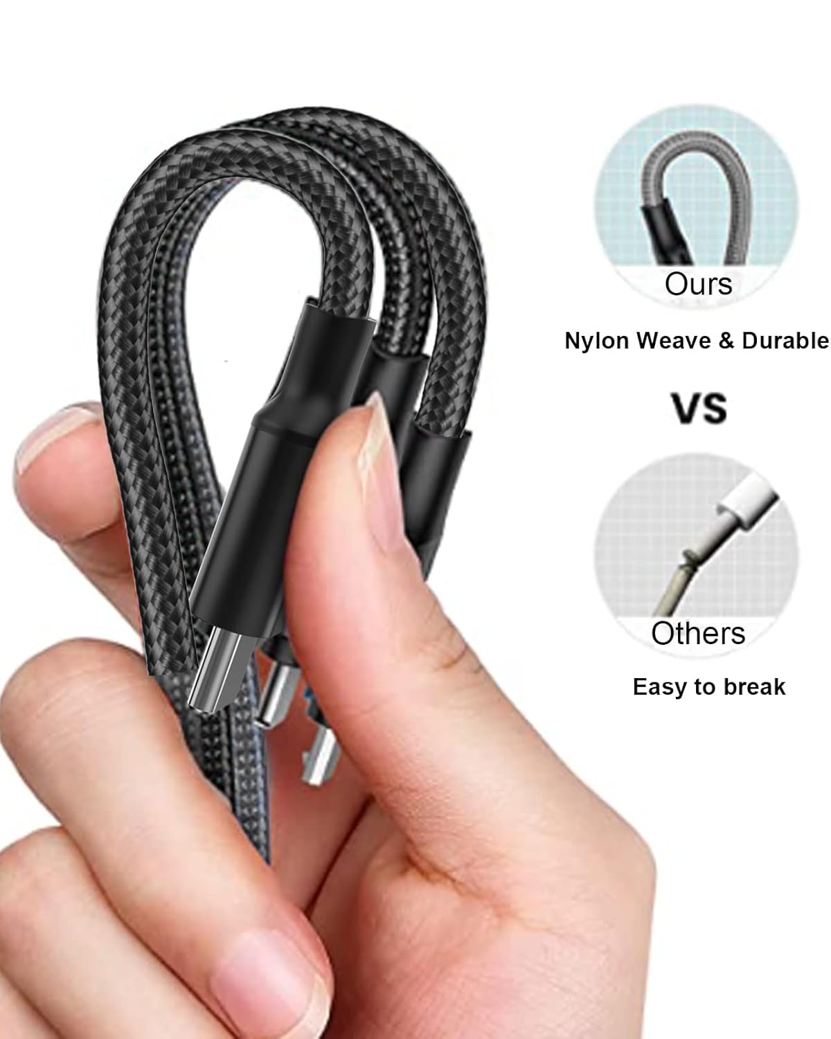 Pisen Pro 100W 5 in 1 Multi Charging Cable 1.2M USB C Multi Fast Charging Cable Nylon Braided Cable U+C to M+L+T