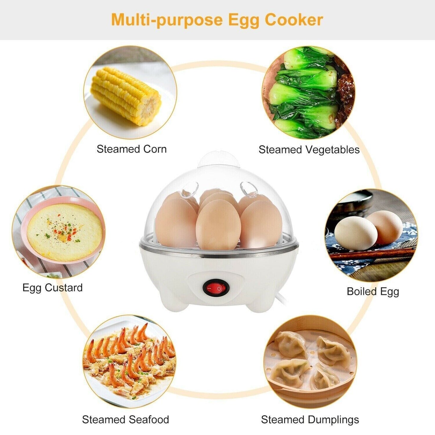 Electric Soft Hard Egg Boiler Bowl Poacher Steamer Noise Free Cooker AU Plug