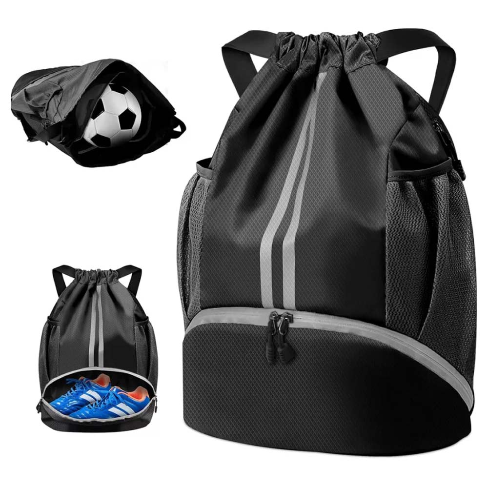 Waterproof PE Backpack Drawstring Sports Backpack Gym Bag with Shoe Compartment